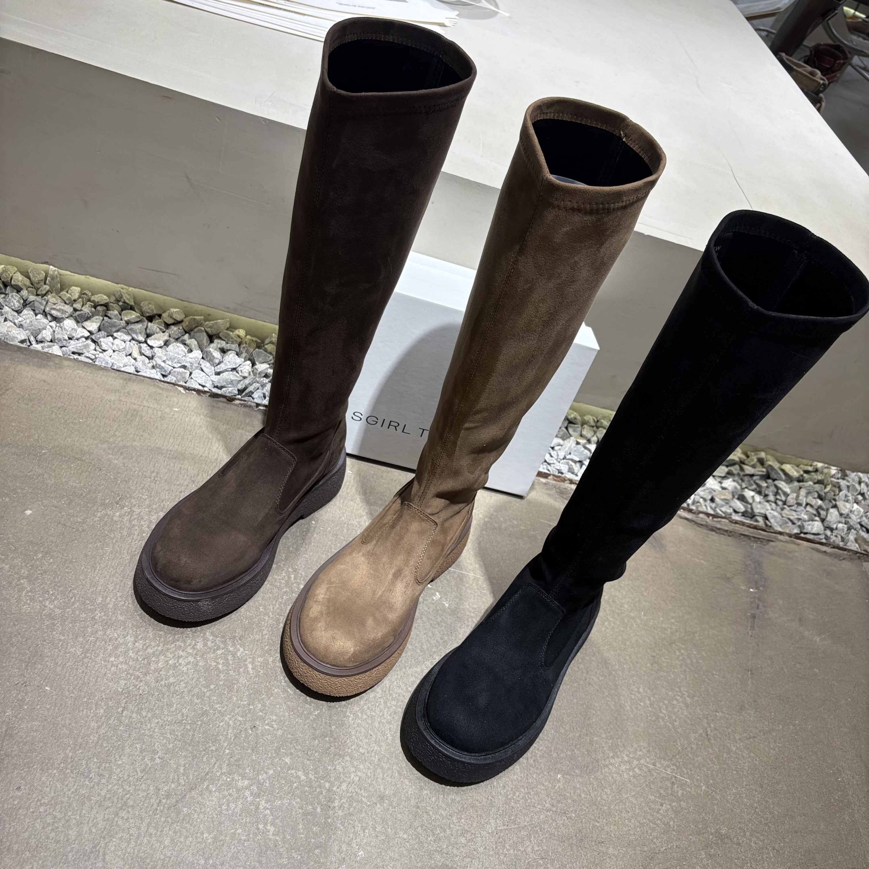 SGIRL TWTW街拍弹力瘦瘦靴显瘦小个子不过膝麂皮绒长筒靴复古女靴