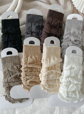 秋冬季加绒麻花纹木耳花边纯色袜套Y2K日系学院风JK少女保暖腿套