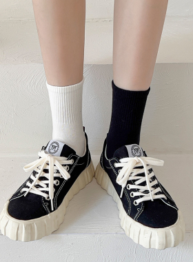 黑色白色袜子女中筒袜棉袜基础打底百搭短袜吸汗运动袜春秋季长袜