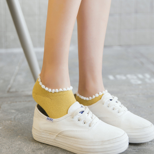 袜子学院风 隐形袜棉袜花边泡泡口低帮浅口船袜可爱韩版 春夏季 薄款