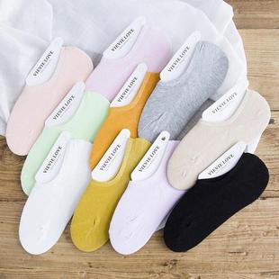 黑色袜子浅口隐形袜 5双装 春夏季 船袜女学生硅胶防滑棉袜薄款 韩版