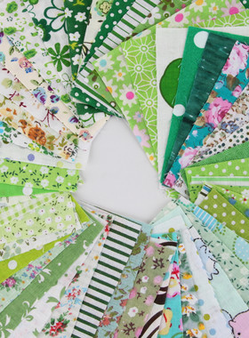 DIY手工布料布组 纯棉绿色系平纹 25*25cm 10*10小布头小碎花布