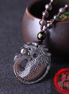 天然灵鳌夺魁冰种黑曜石挂件旺文益智鲤鱼吊坠文昌鱼项链饰品礼物