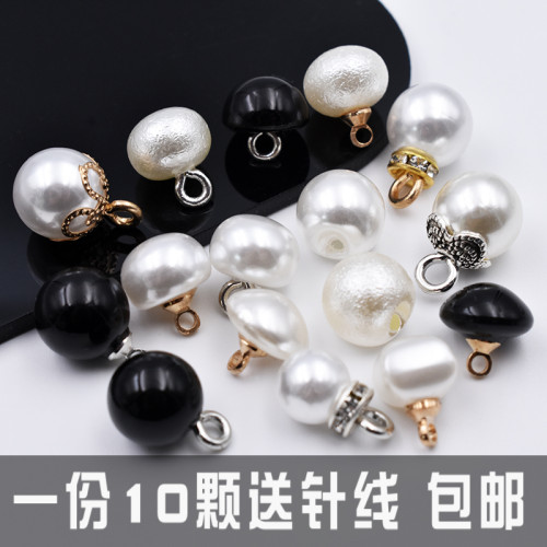 百搭黑白色圆形小珍珠衬袍旗袍