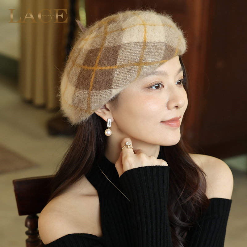 蓝诗梦戴羊毛贝雷帽子女士2024新款秋季冬天冷渔夫帽礼帽时尚潮流