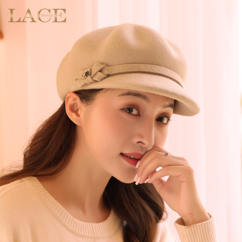 帽女秋冬贝雷帽羊毛呢休闲画家帽英伦八角帽报童帽字母可爱显脸小