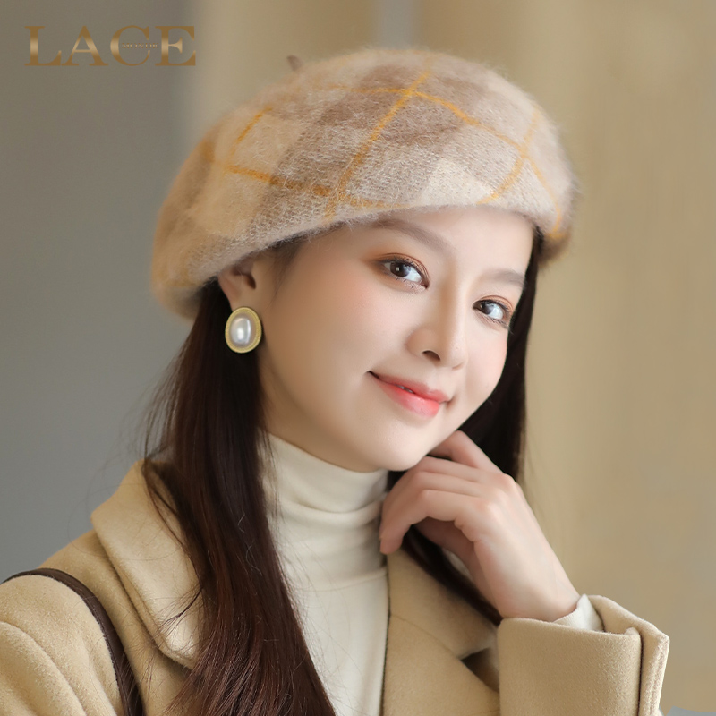 蓝诗梦戴羊毛贝雷帽子女士2024新款秋季冬天渔夫冷帽礼帽时尚潮流