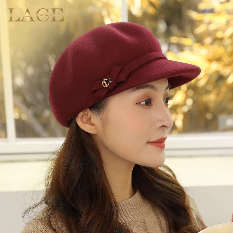 羊毛八角帽女秋冬显脸小众潮牌鸭舌帽女2023新款小头韩版贝雷帽潮