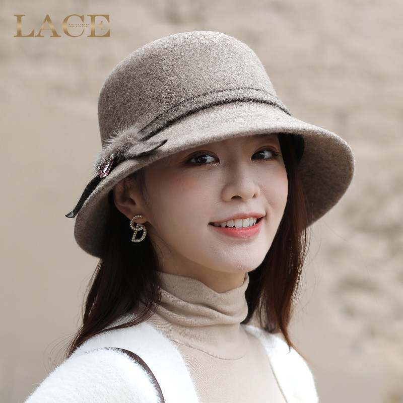 蓝诗梦戴羊毛渔夫帽子女士2024新款秋季冬天冷大头围礼帽时尚潮流