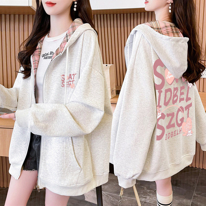 初高中生连帽开衫外套卫衣女韩系宽松薄款春秋百搭大码胖妹妹上衣