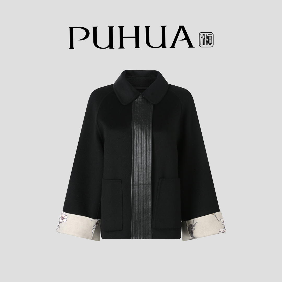 【PUHUA-朴婳】2025秋冬新款时尚重工印花国风双面羊毛大衣 622