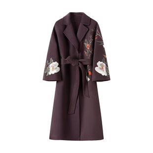 【PUHUA-朴婳】2025女装秋冬国风重工刺绣女装羊毛大衣芍药花518