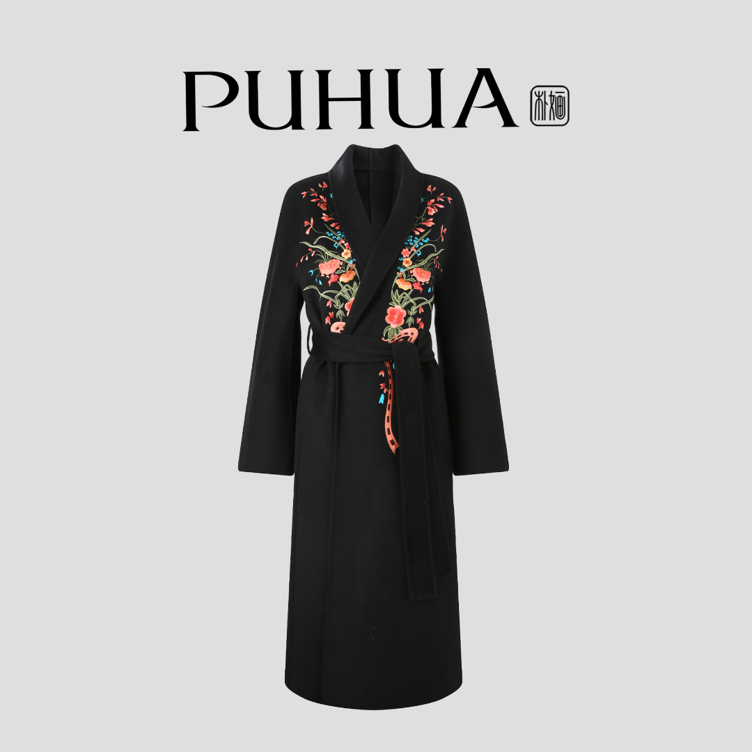 【PUHUA-朴婳】2025秋冬时尚重工刺绣绣花国风双面羊毛大衣 621