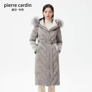 皮尔卡丹女装官方旗舰店羽绒服修身收腰长款大码连帽貉子毛领加厚