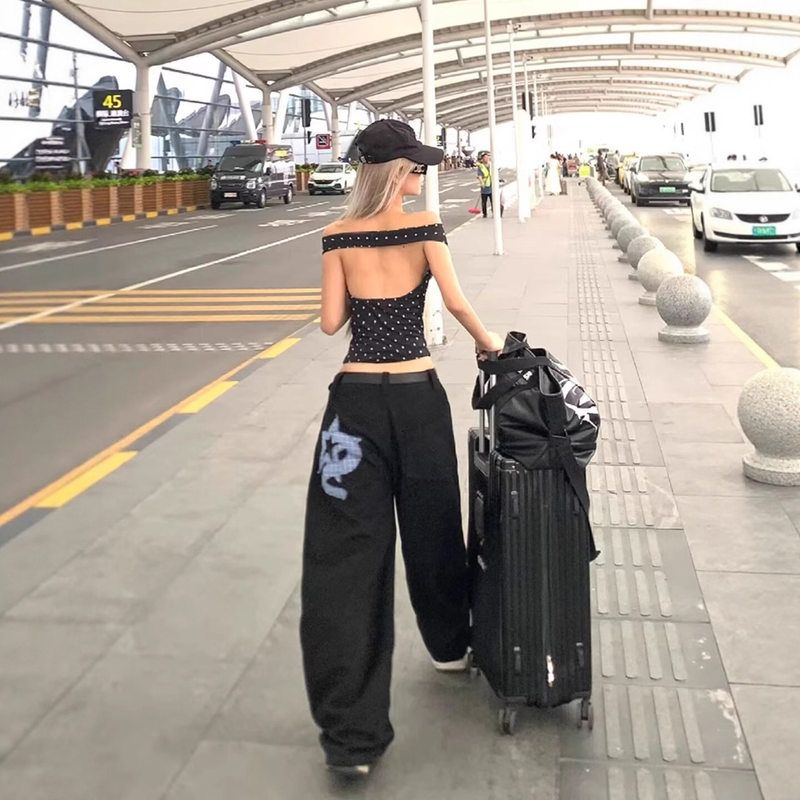 黑色新款运动裤印花女装休闲Y2K