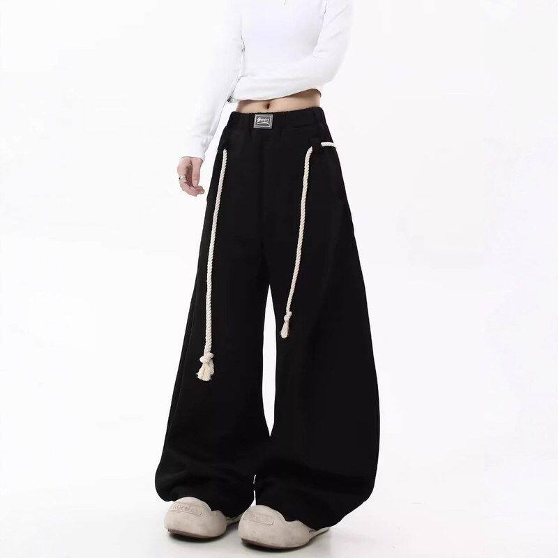 阔腿代发美式卫裤外贸女弯刀直筒复古宽松休闲廓形灰色运动裤街舞