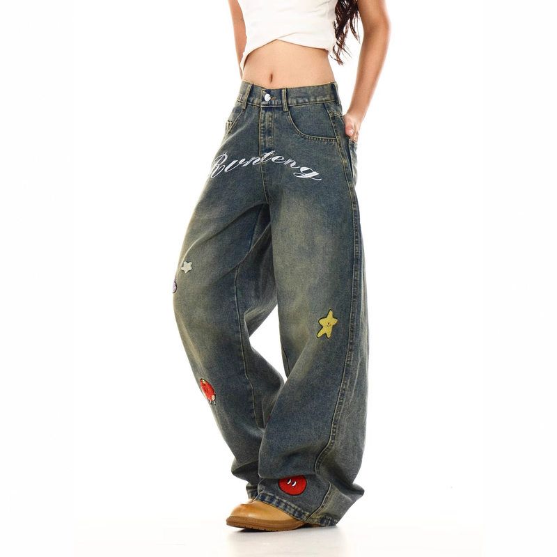 夏季宽松le设计感牛仔裤潮潮流