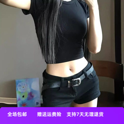 裤子亚文化热裤牛仔低腰轻黑色