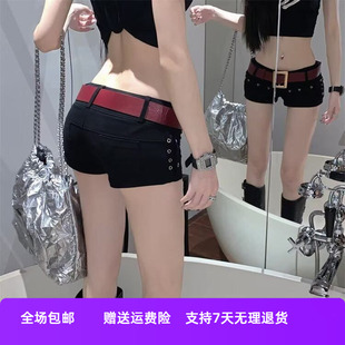 子休闲短裤 黑色夏季 直筒紧身铆钉裤 a包臀美式 字辣妹 2025热裤 女装