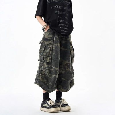 阔腿男女口袋国潮大复古短裤直