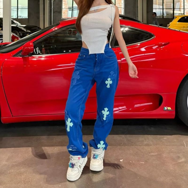 男女牛仔裤直筒外贸同款做旧水洗