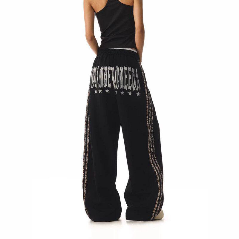 卫裤2026运动新弯刀织带秋冬季休闲裤女复古阔腿美式印花豹纹宽松