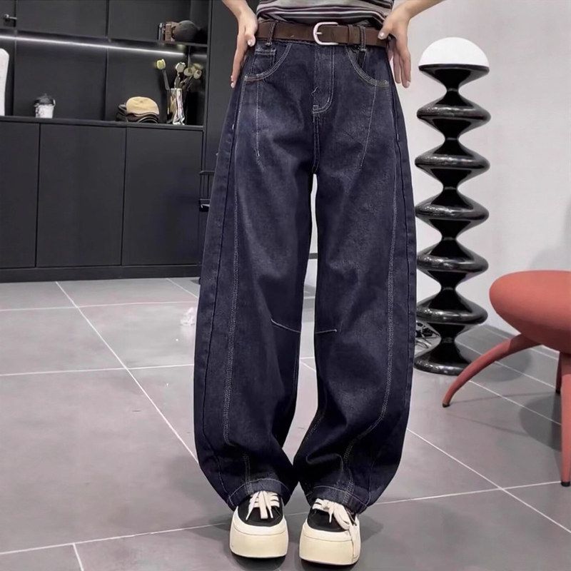 女弯刀香蕉mm阔腿牛仔裤裤胖大码