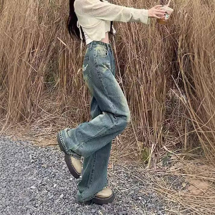 低腰新款微喇马蹄牛仔裤高个子美式显瘦女拖地裤子复古潮辣妹宽松