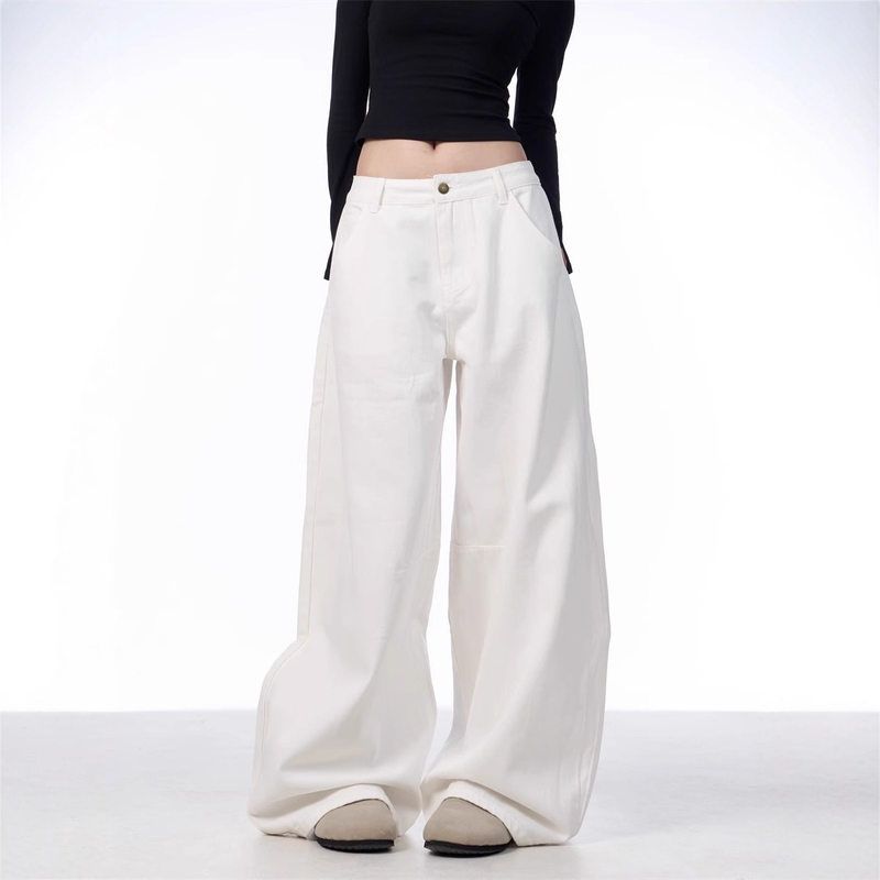 白色潮弯刀时尚松弛女直筒宽松