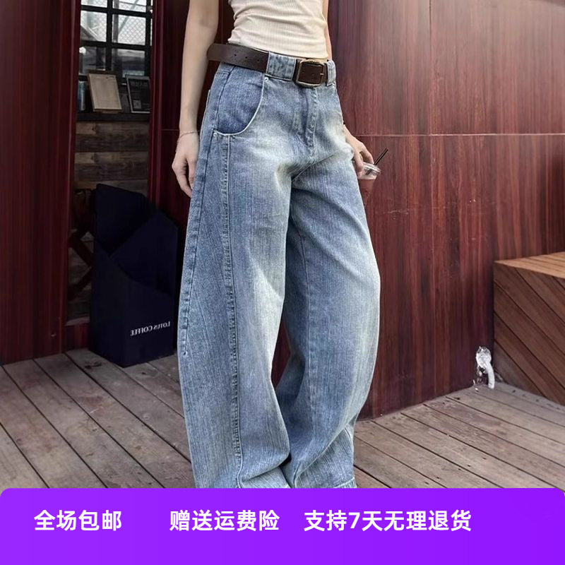 牛仔裤复古运动秋季宽松弯刀直筒