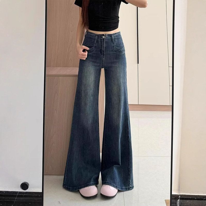 显瘦牛仔裤梨形胖喇叭阔腿裤微