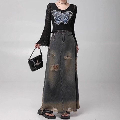 长裙子高腰小众牛仔裙半身裙百搭