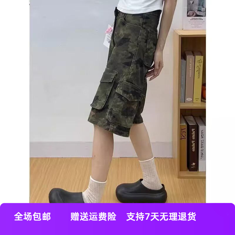 牛仔美式五分裤多短裤炸街痞帅潮牌夏季迷彩裤子工装裤复古口袋男