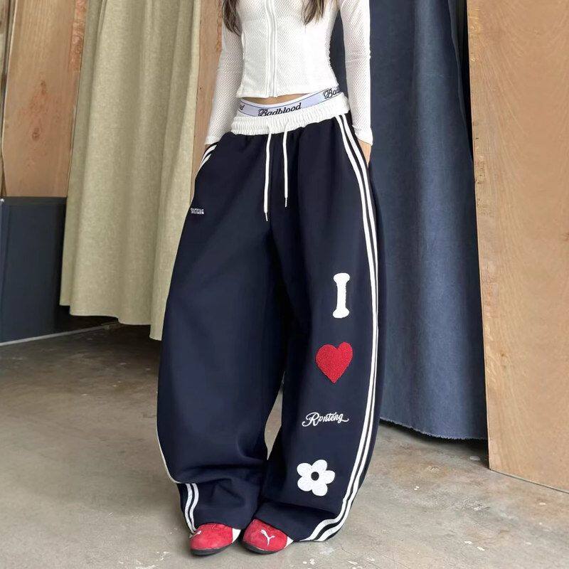 条纹2025男女休闲裤运动裤拼色子潮修身直筒宽松新款绣毛巾春秋季