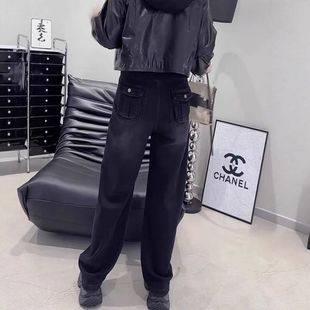 女早卷边2025哈伦裤 秋季 子直筒裤 老爹弹力新款 高腰显瘦 大码 牛仔裤