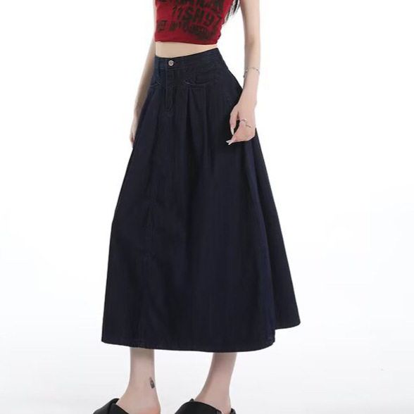 夏季裙子牛仔高腰半身裙女大摆