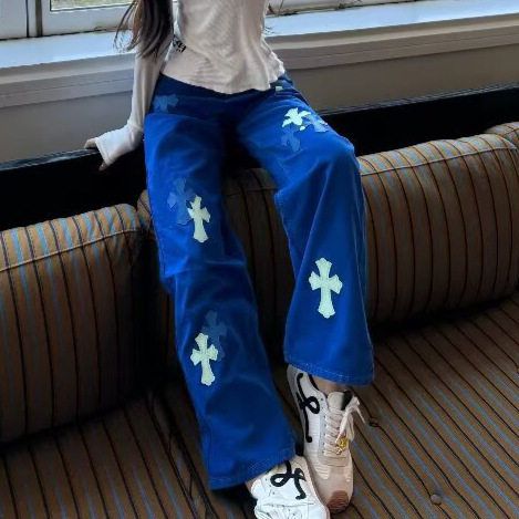 贴皮十字架同款直筒做旧高街水洗