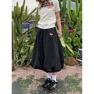 中长款高腰2025潮新款春夏女裙A半身裙字黑色伞长裙裙蓬蓬裙花苞