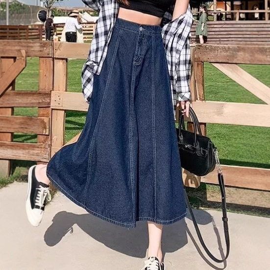 女新款浅蓝百搭潮流夏季字长裙子