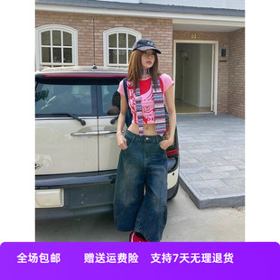 阔腿牛仔裤 欧美子弯刀2025外贸 新款 街头休闲舒适宽松牛仔潮人工装