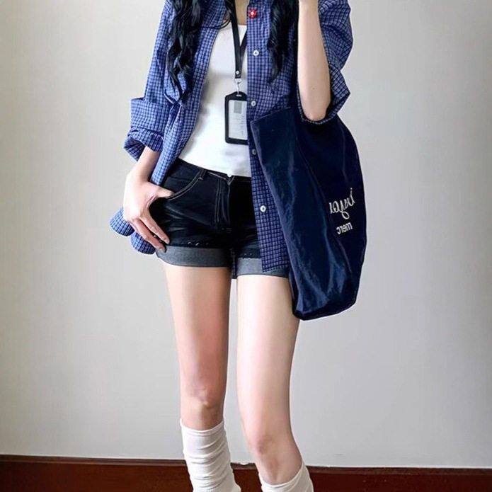 显瘦包臀胯美式女夏低腰复古卷边新款辣妹性感牛仔短裤2025热裤丰