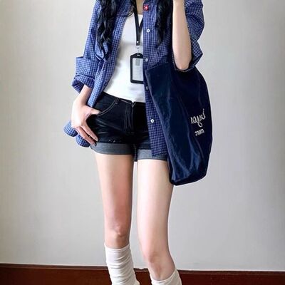 显瘦包臀胯美式女夏低腰复古卷