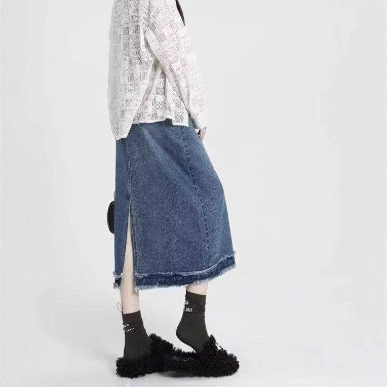 高腰年复古半身裙字a牛仔设计感2026潮裙子春秋女小众新款中长款