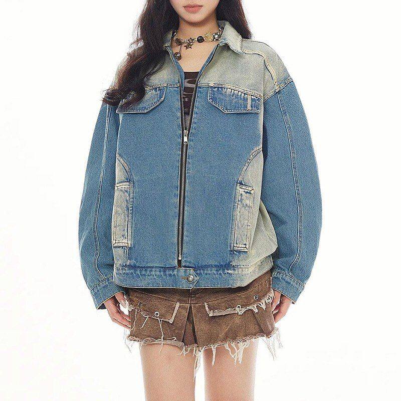 大码女装胖口碑春秋男友显瘦夹克风mm复古遮肉仙女牛仔外套莹莹胖