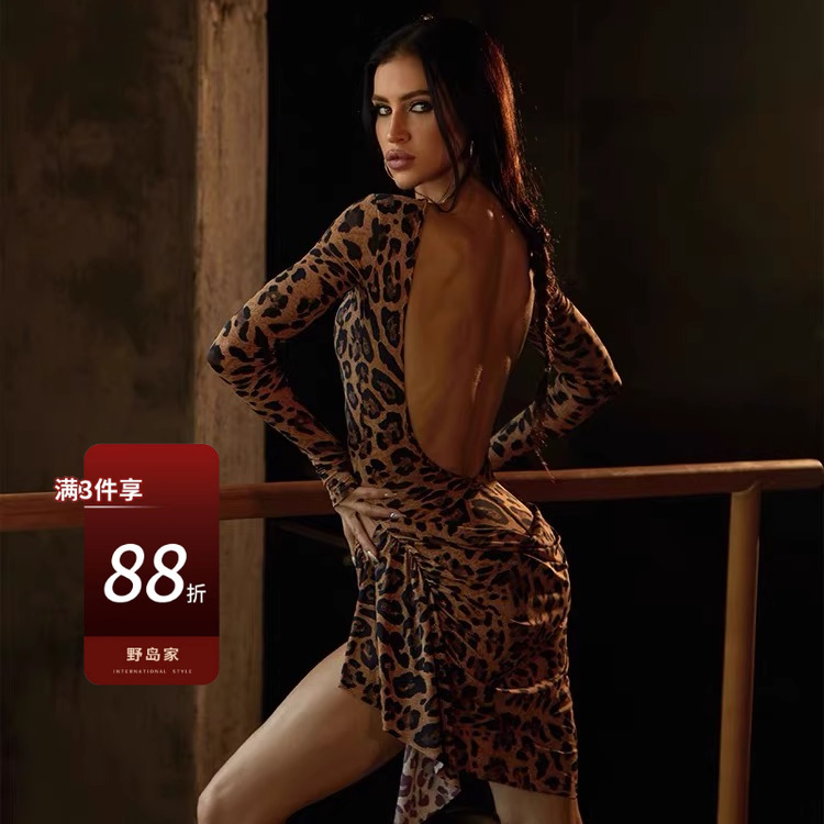 大露背高腰开叉连衣裙zym拉丁舞