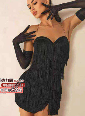 ZYM25020【克拉海】连衣裙露背加密流苏拉丁舞练功服女带内衣裤