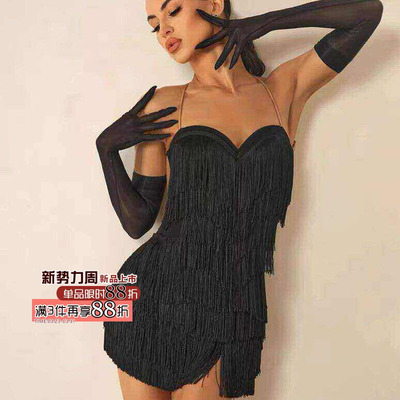 加密流苏露背连衣裙zym练功服