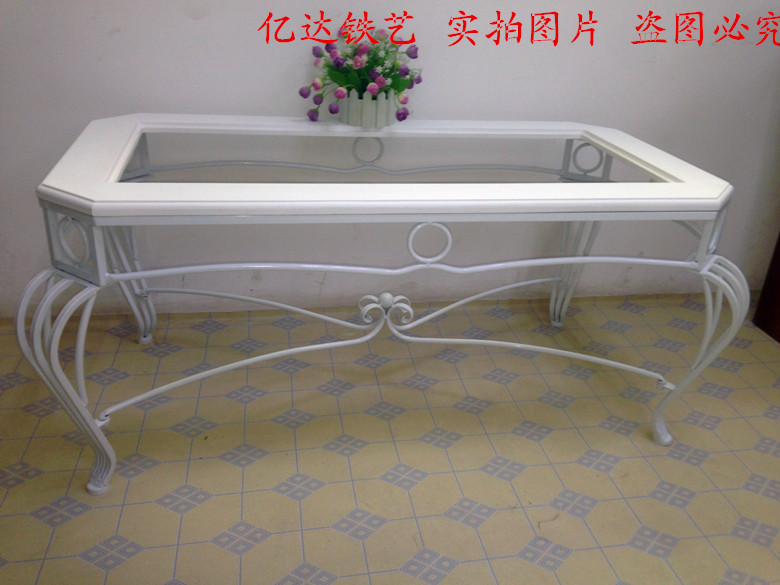 时尚铁艺沙发茶几边几客厅茶几玄关桌实木长方桌茶桌靠墙桌子书桌