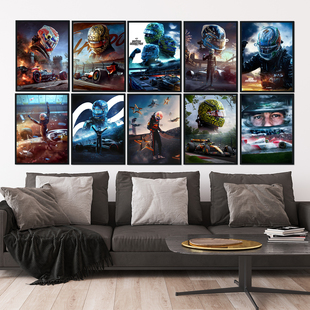 F1奔驰赛车手乔治拉塞尔冠军海报挂画AMG车迷改装店儿童房装饰画