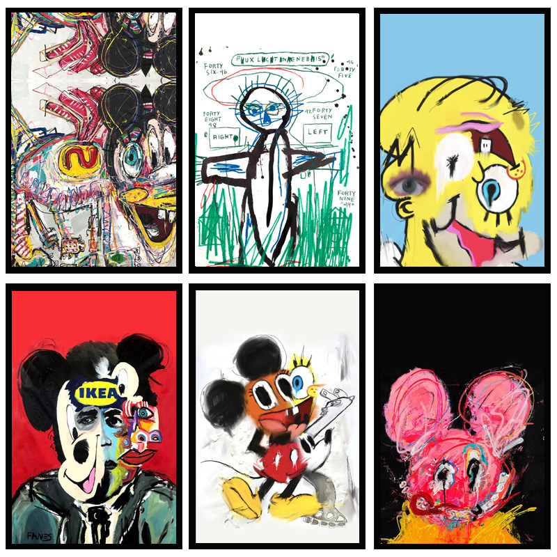 美国艺术家basquiat 巴斯奎特 街头涂鸦 客厅工作室服装店装饰画